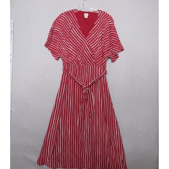 Chicos Maxi Dress 3 or XL  Burgundy Stripe Kimono Pocket Belt Boho Faux Wrap NWT - Picture 1 of 11